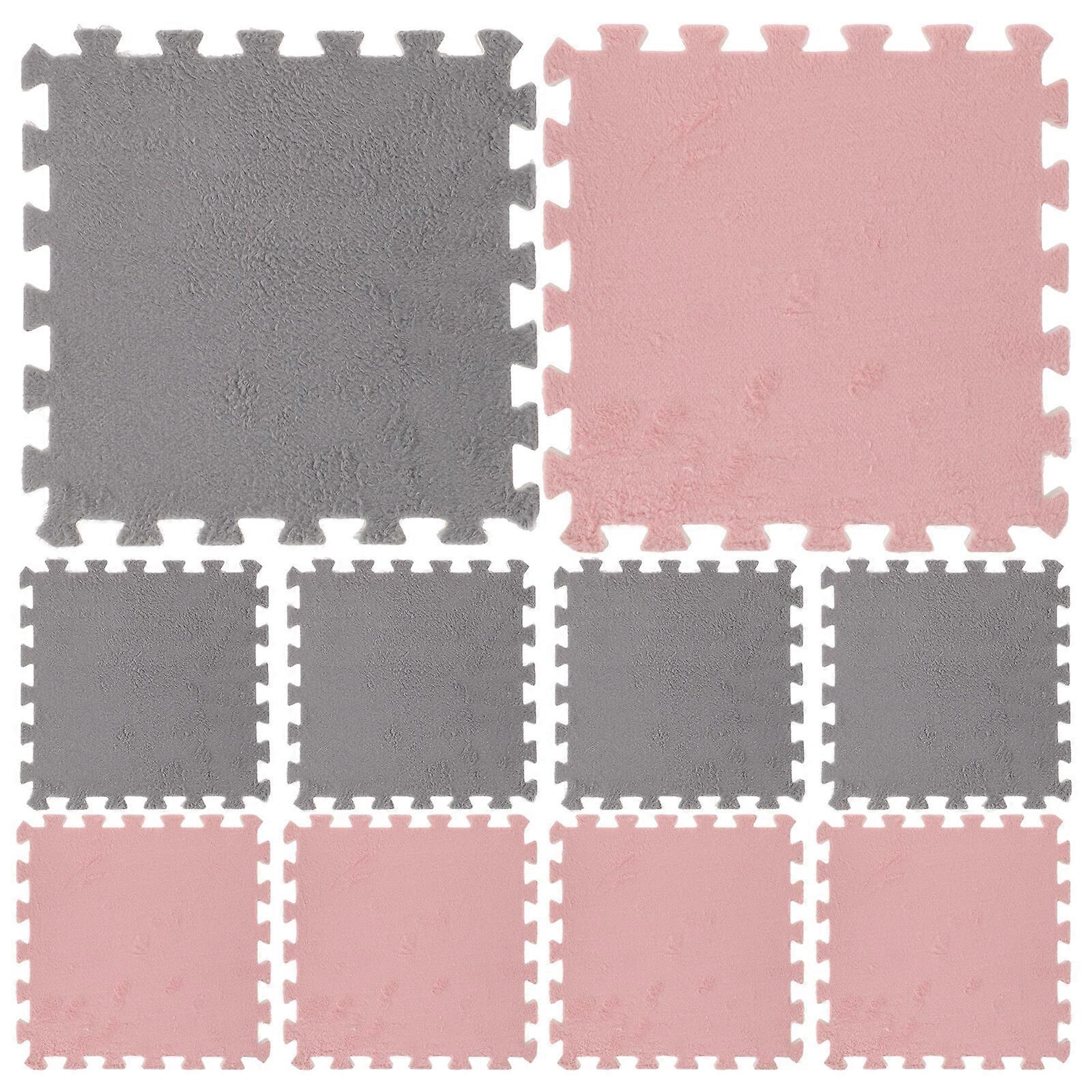 10pcs Square Plush Puzzle Foam Floor Mat Interlocking Carpet Tiles Flooring Playmats