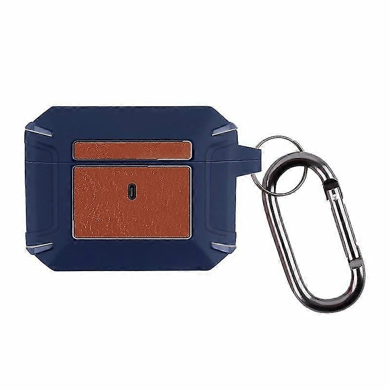 Leather Texture Armor Earphone Protective Case For Airpods Pro(black+sapphire Blue)