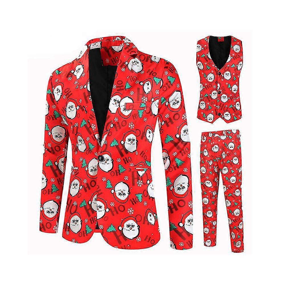 Julfest Jultomten Tryckt Kappa Blazer Byxor Väst Set 3st / set