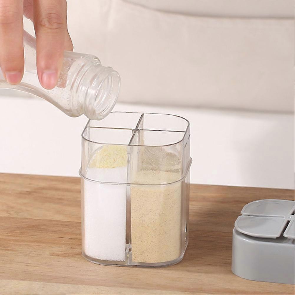 4 Grids Seasoning Boxes with Lid Spice Jar Pepper Salt Combination Seasoning Containers BBQ Condiment Kitchen Storage
