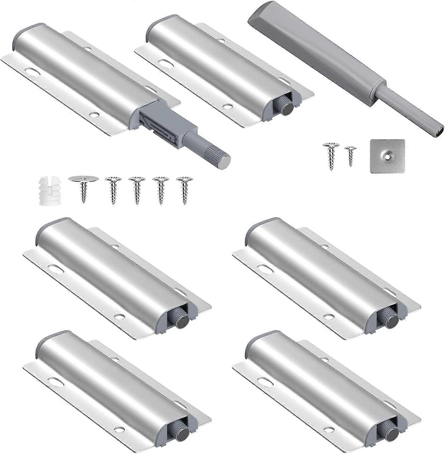 Push to Open Opener, 6 Pcs Magnetic Door Catch for Kitchen Cabinets Cupboards & Wardrobes, Pressure Touch Catch and Release Soft Close Dampers