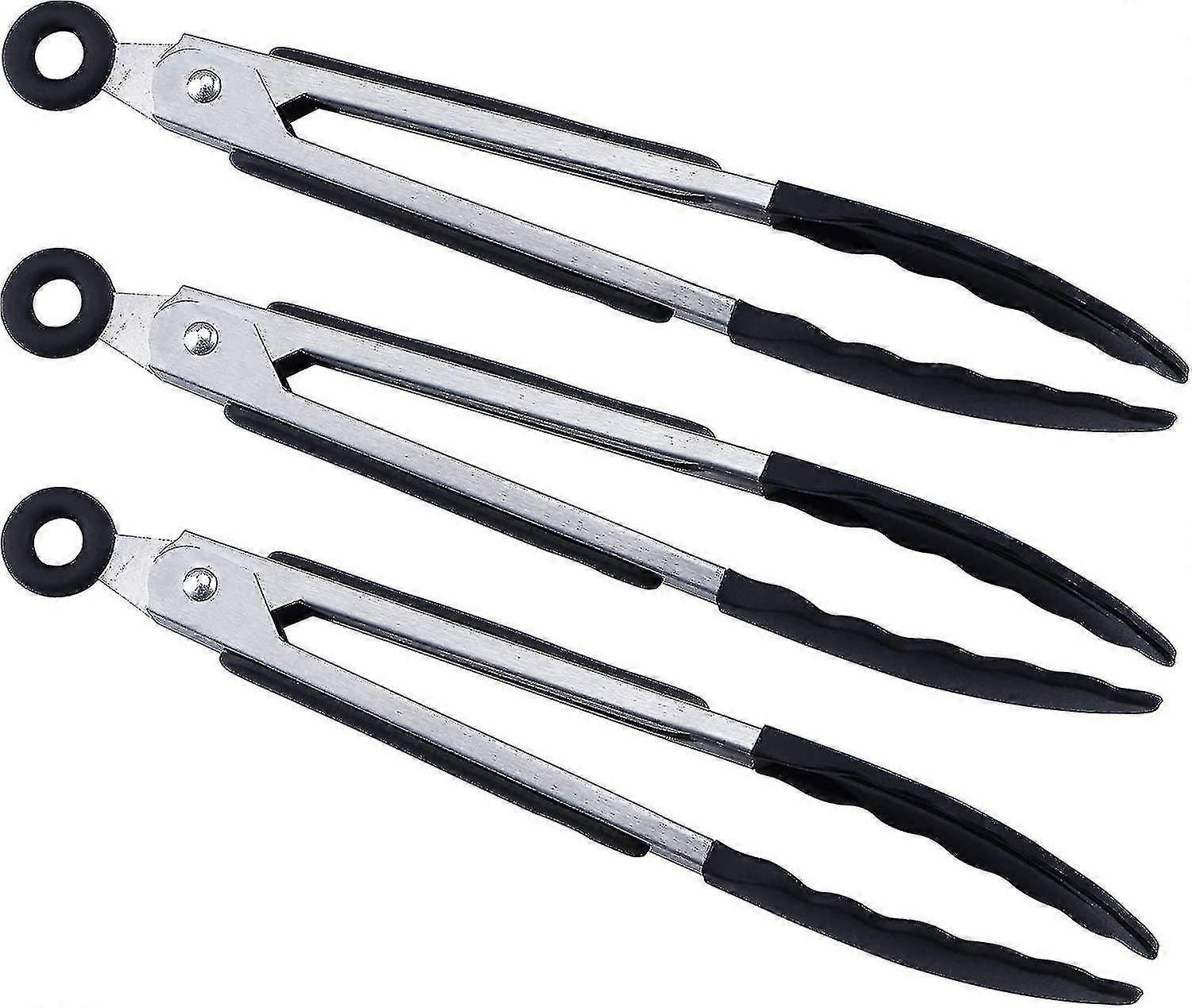 3pcs 9 Inch Mini Silicone Serving Tongs -  Black