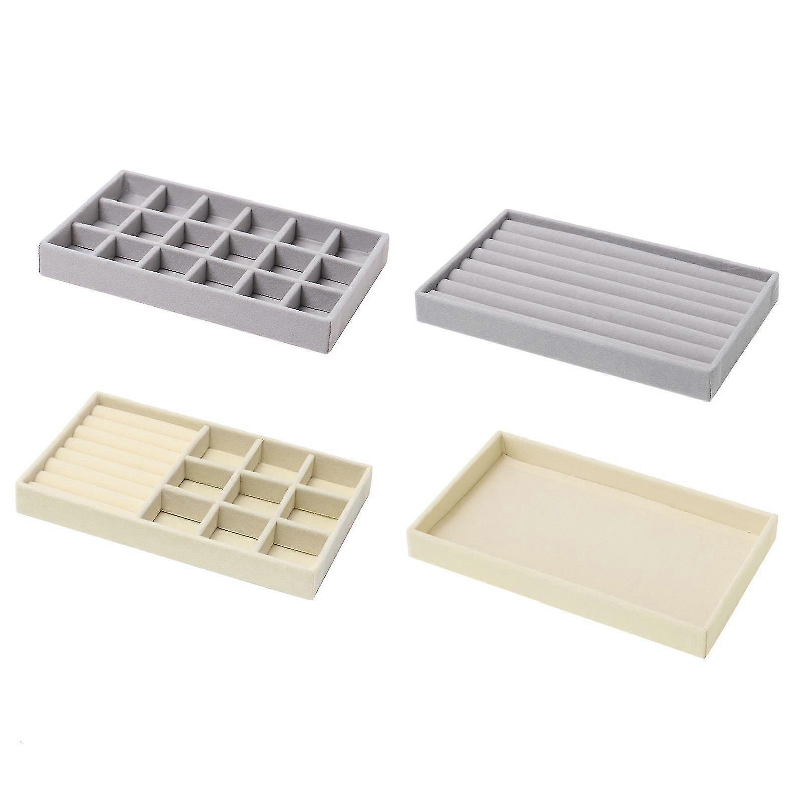المخملية مجوهرات تخزين مربع قلادة تكويم العرض صينية سوار القرط المنظمين DIY الحرف اليدوية درج مربع رمادي