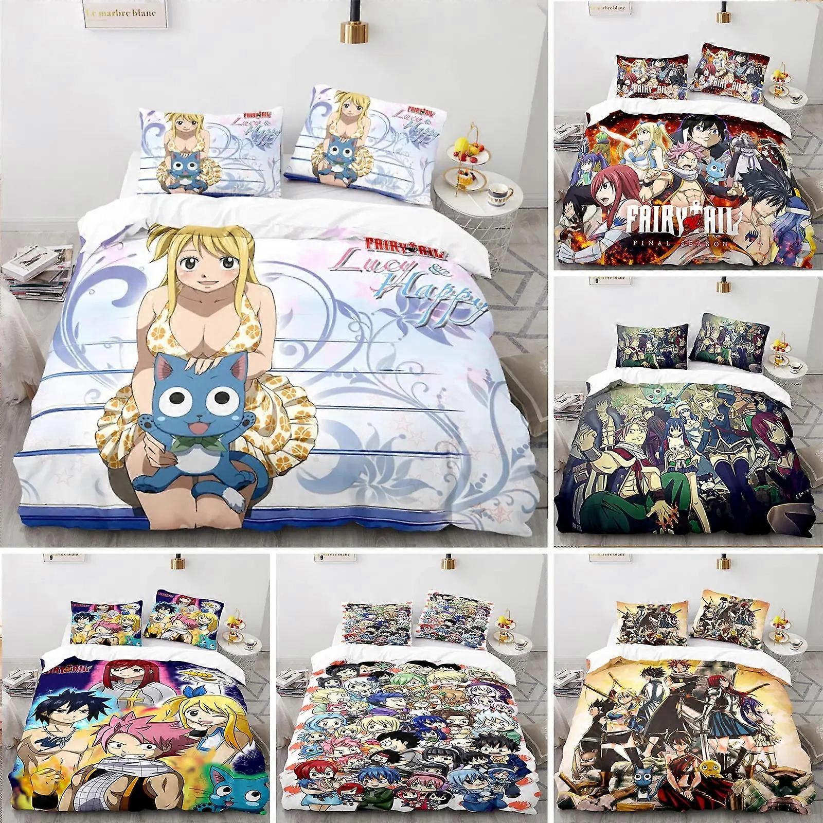 a1770 Lençóis ed Fairy Tail Natsu Conjunto de Cama Capa de Edredão Quarto Edredom Colcha Capa Têxtil LarConjunto de Cama de 3 Peças (1 Capa de Edredão + 2 Travesseiros