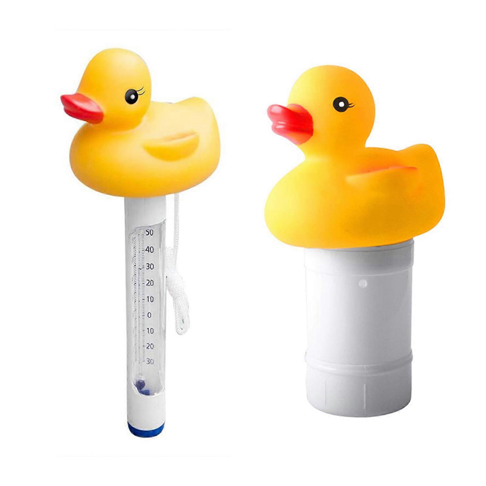  Cartoon Duck Floating Pool Dispenser Thermometer Chlorine Tablets Release