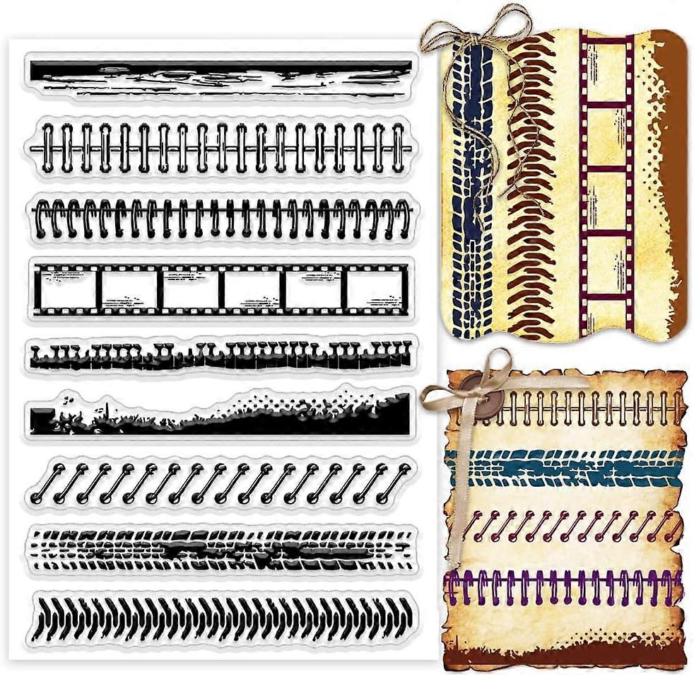 Notebook Loose-Leaf Border Clear Stamp 9 Styles Retro Film Border Silicone Stamp Transparent Rubber Stamp for Journal Notebook Scrapbooking Paper Craf