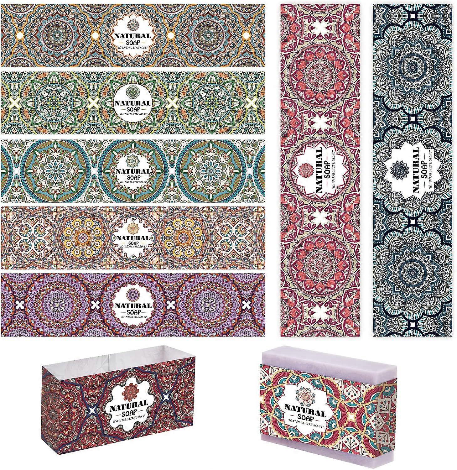 90pcs Soap Packaging Paper Mandela Floral 9 Styles Soap Wrapper Soap Wrap Paper Tape Vertical Soap Paper Tag Soap Sleeves Covers for Homemade Soap Bar