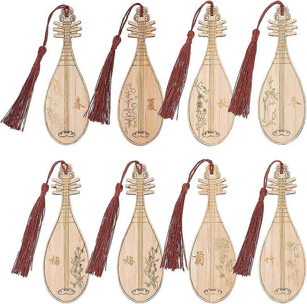 8 Pcs 8 Styles Pipa Style Bookmark Pipa Bookmark with Tassels Music Themed Bookmark Wooden Bookmark for Book Lover Teachers' Day Bookmark Gift