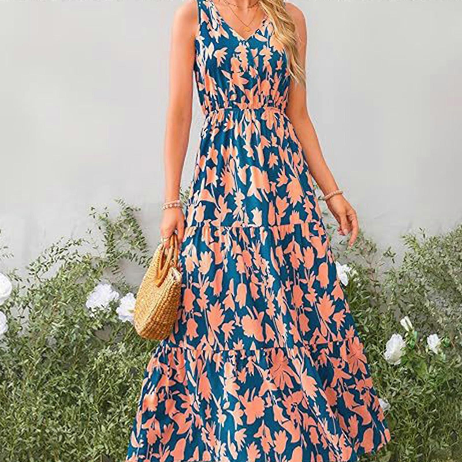 Women's Summer Mock Neck Maxi Dress – Sleeveless, Elastic, Slim Fit Vacation Sundress With Pockets - View #6