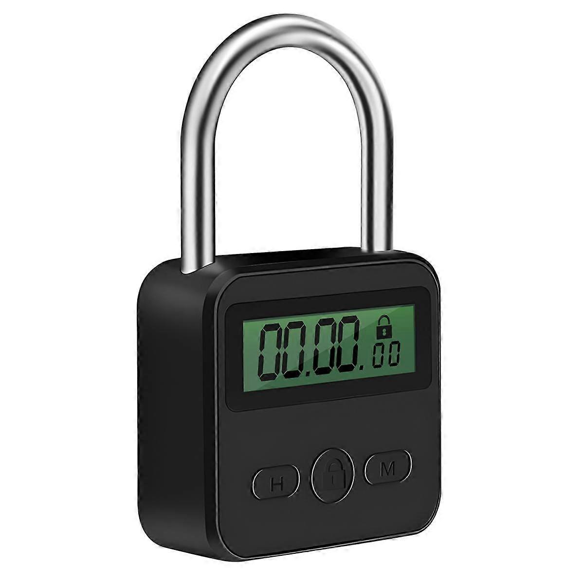 Metal Timer Lock LCD Display Multi-Function Electronic Time 99 Hours Max Timing USB Rechargeable Timer Padlock,Black