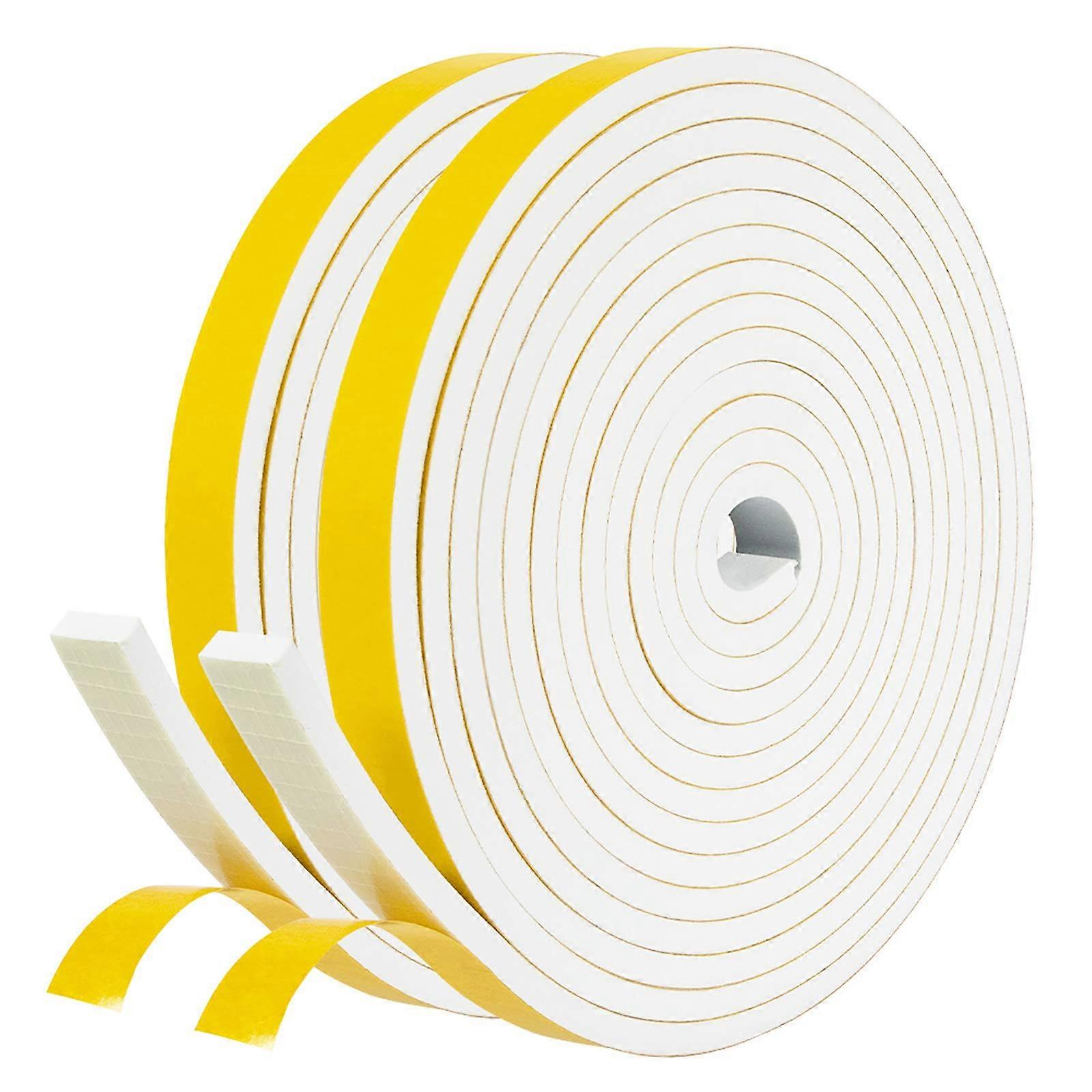 High-Density Door Seal Strip - Two Rolls of Weatherproof Insulation, 1 Inch Wide, Self-Adhesive Foam, Black Color