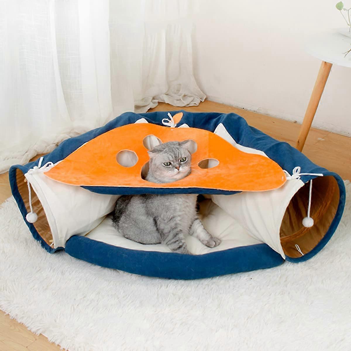 2 in-1 Collapsible Cat Tunnels for Indoor Cats Beds and Hideout for Pets Dogs Rabbits Home Soft Tunnel Tubes