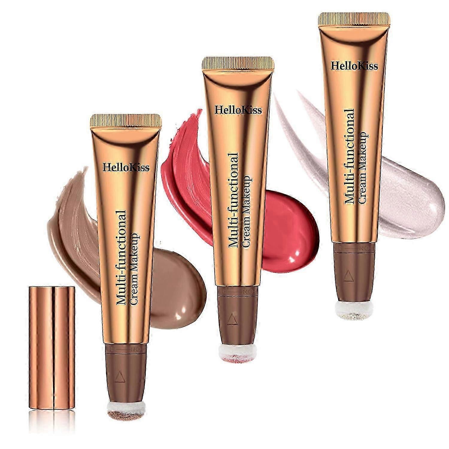 high quality 3pcs Contour Highlighter Makeup Stick, Cream Contour Sticks with Pillow Applicator, 3-in-1 Long Lasting Silky Shimmer Cream Contour Makeu