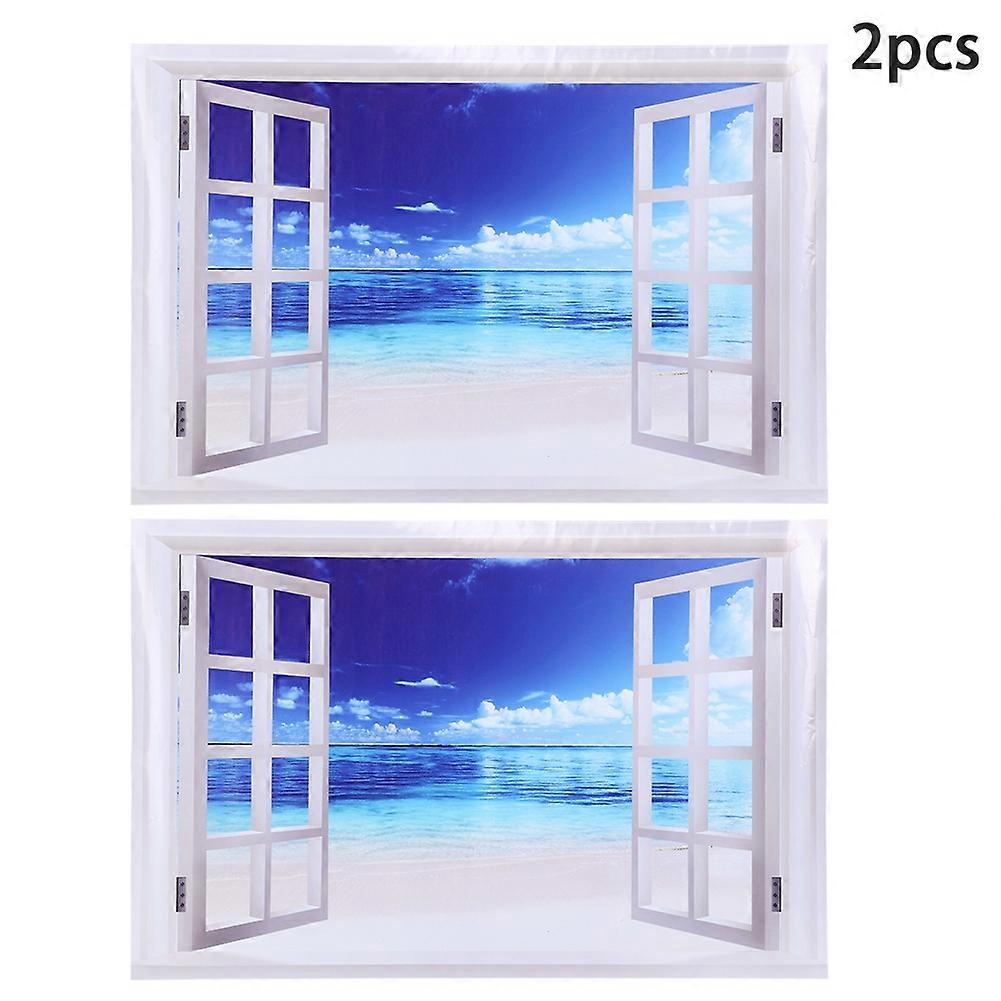 Wall Sticker 2-Piece Seawater And Window Pattern Wall Decal Set For Home Door Window Decor