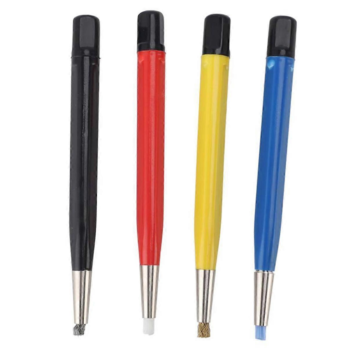 4pcs Watch Rust Cleaning Pen Scratch Brush Pen Set Portable Fiberglass Nylon Steel Brass for Electrical Circuit Boards
