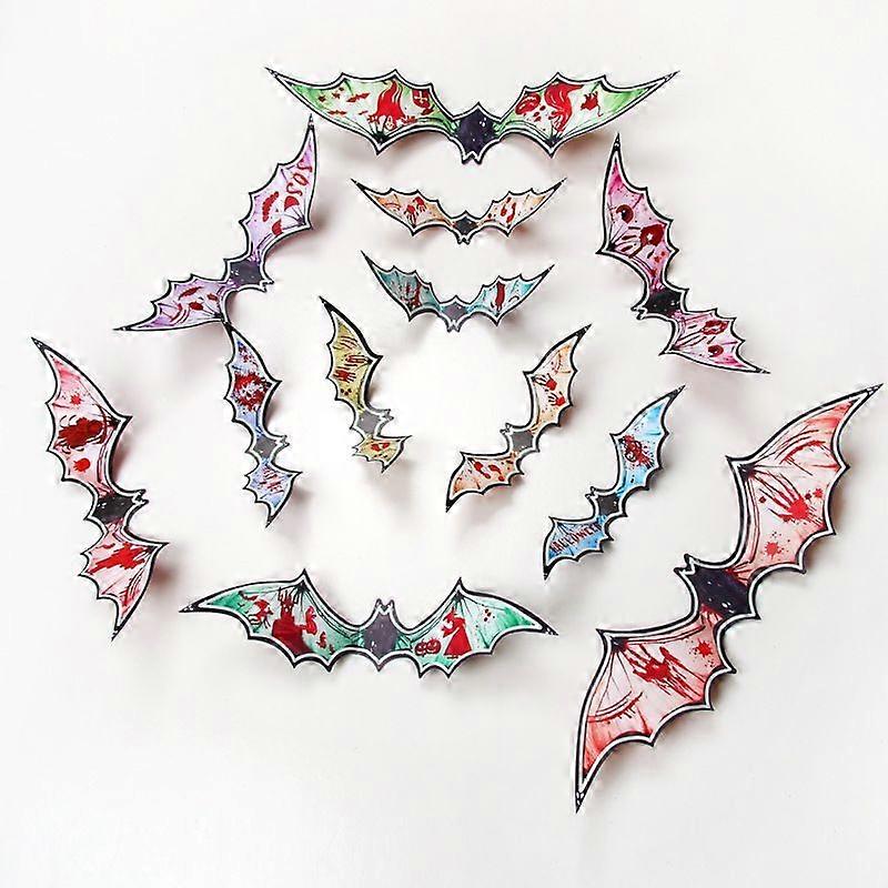 12ハロウィーン発光コウモリステッカー3D立体、黒コウモリステッカーパーティーデコレーションのパック