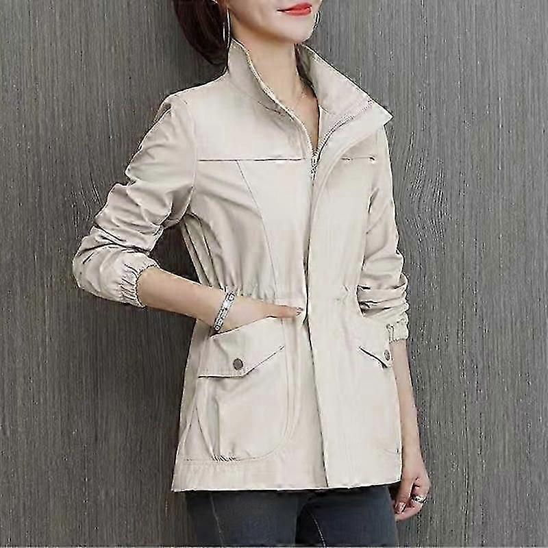 Plus Size Women's Double-Layer Windbreaker Jacket with Stand Collar - Seasonal Short Coat