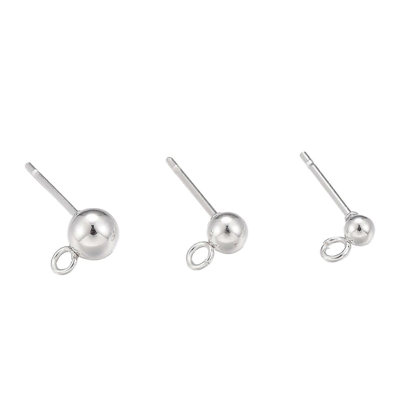 30Pcs 304 Stainless Steel Ball Stud Earring Post, Earring Findings, with Loop, Silver