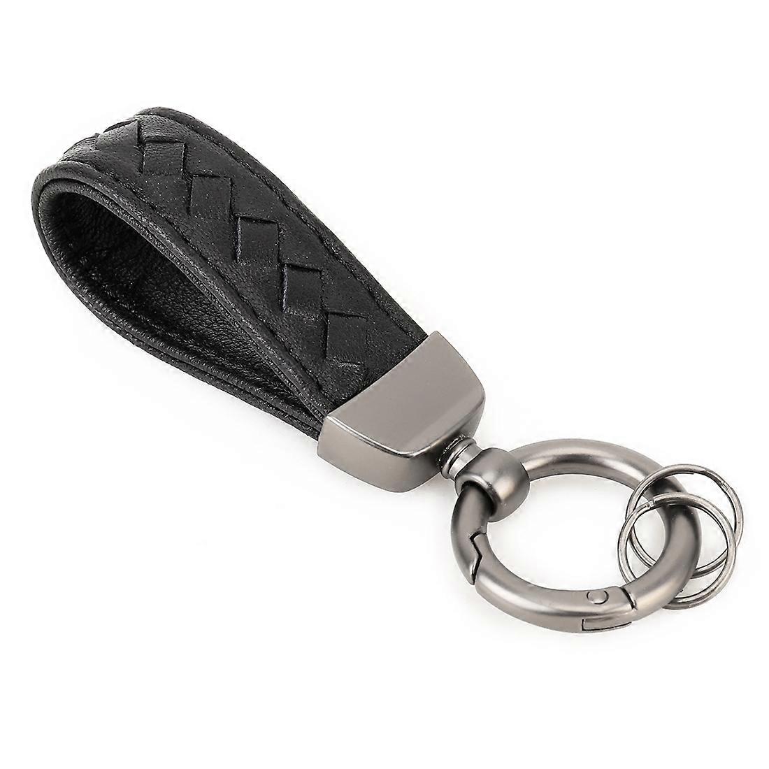 Car Metal + Braided Leather Key Ring Keychain