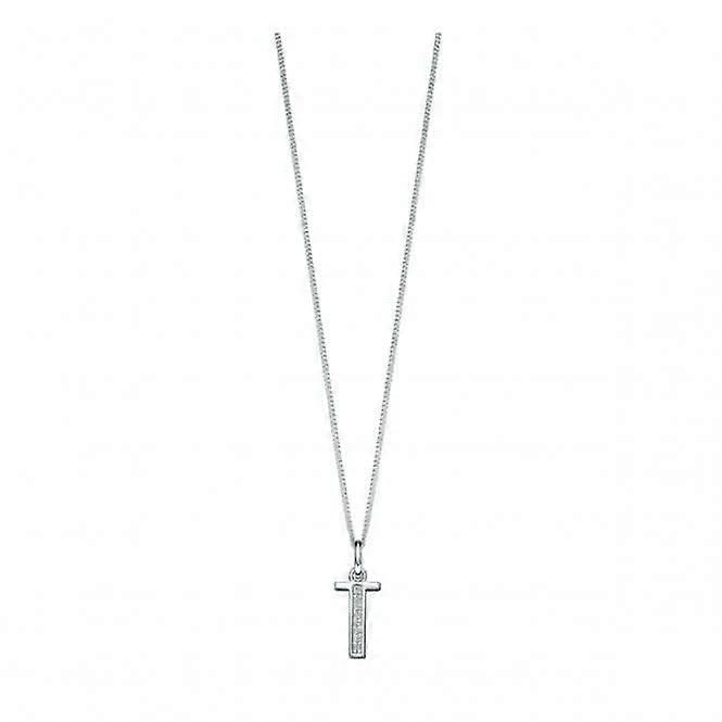 Beginnings Sterling Silver Art Deco Initial T Cubic Zirconia Pendant P4742C