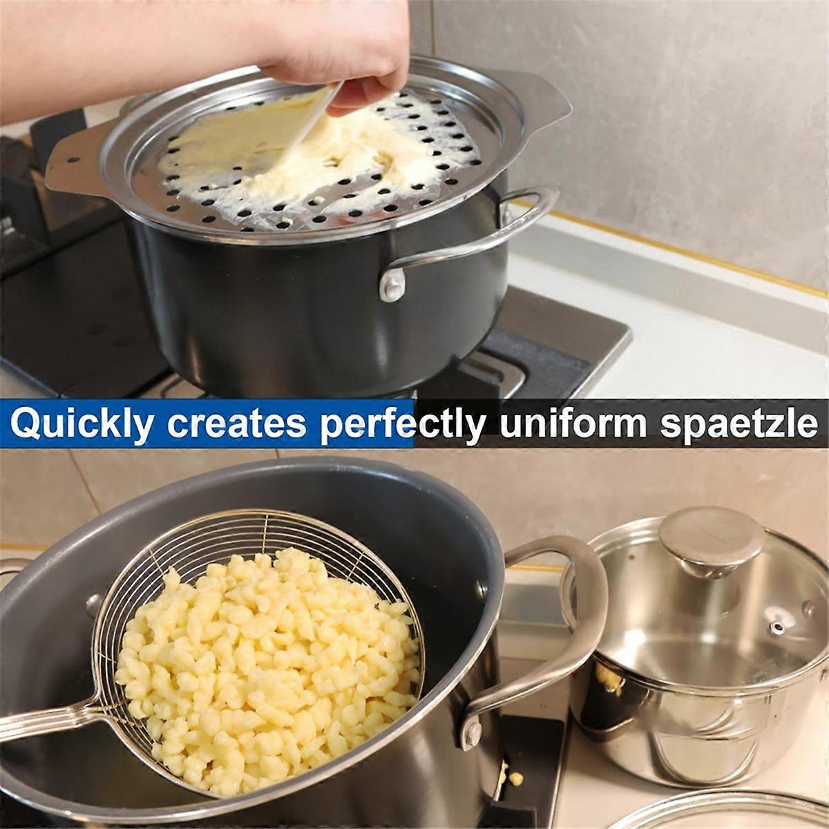 Stainless Steel Spaetzle Maker Lid with Scraper Traditional German Egg Noodle Maker Pan Pot Spaghett