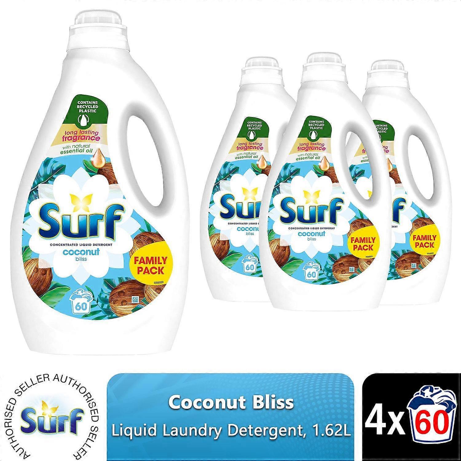 Surf Concentrated Liquid Laundry Detergent Coconut Bliss 1.62L 60 Washes, 4 Pack