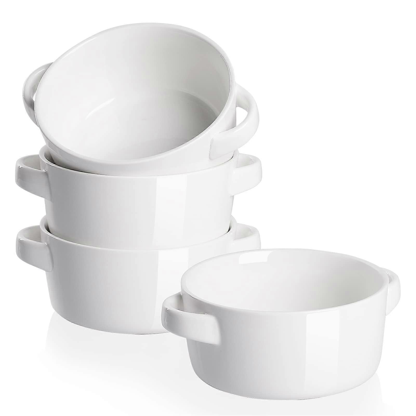 Porcelain Soup Bowls Set of 4, 28 Oz Oatmeal Serving Bowls, Durable White Ceramics, Microwave Safe