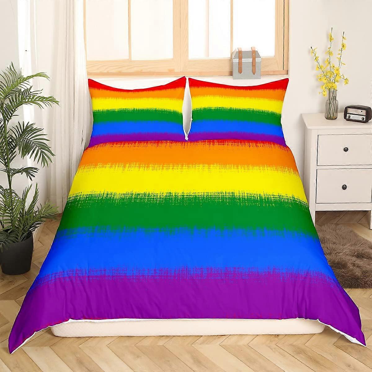 Rainbow Bedding Set Full Size - Colorful Rainbow Duvet Cover Set with 2 Pillowcases for Kids, Ultra Soft Multicolor Quilt Cover