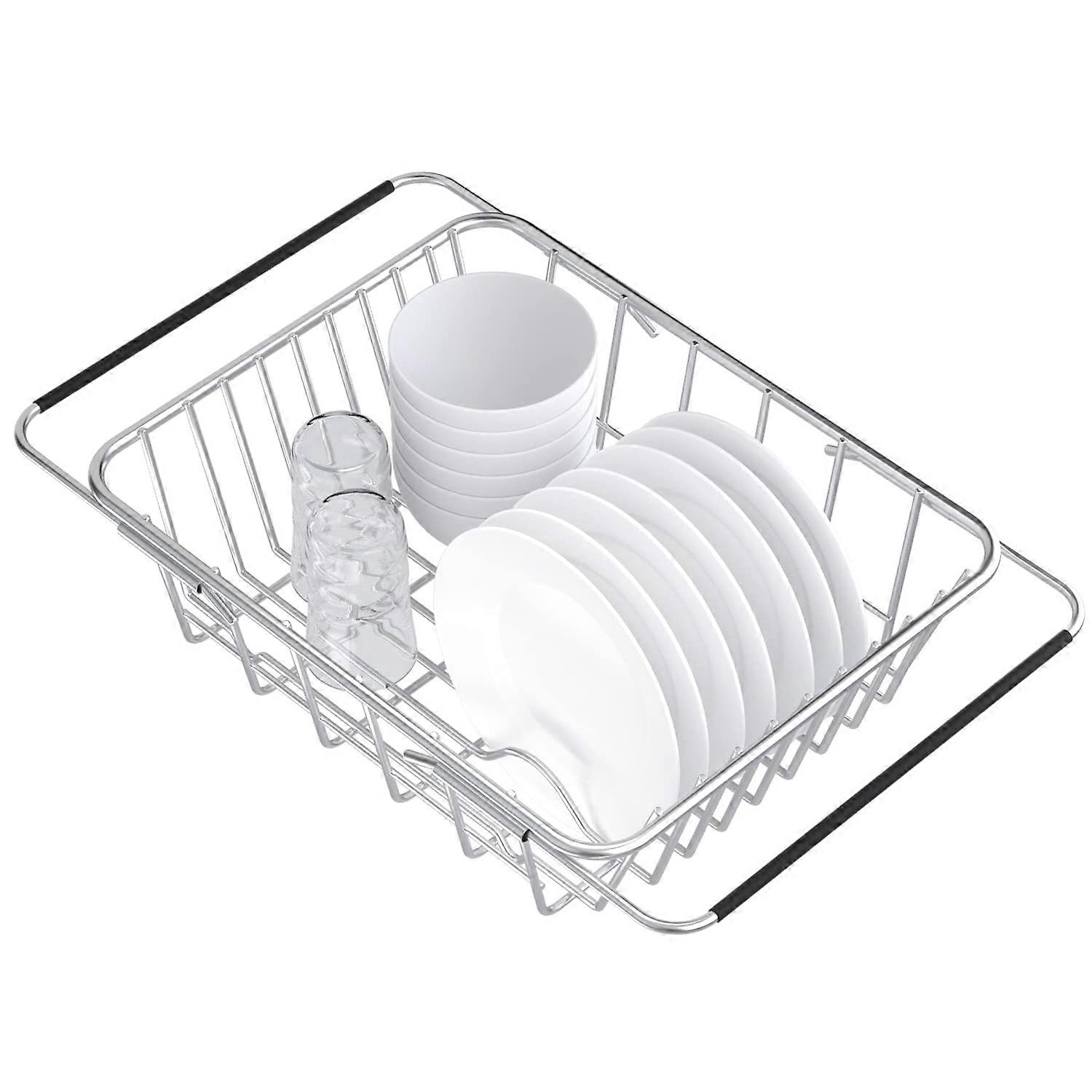 Stainless Steel Expandable Deep Large Rustproof Dish Rack Over The Sink or on Counter