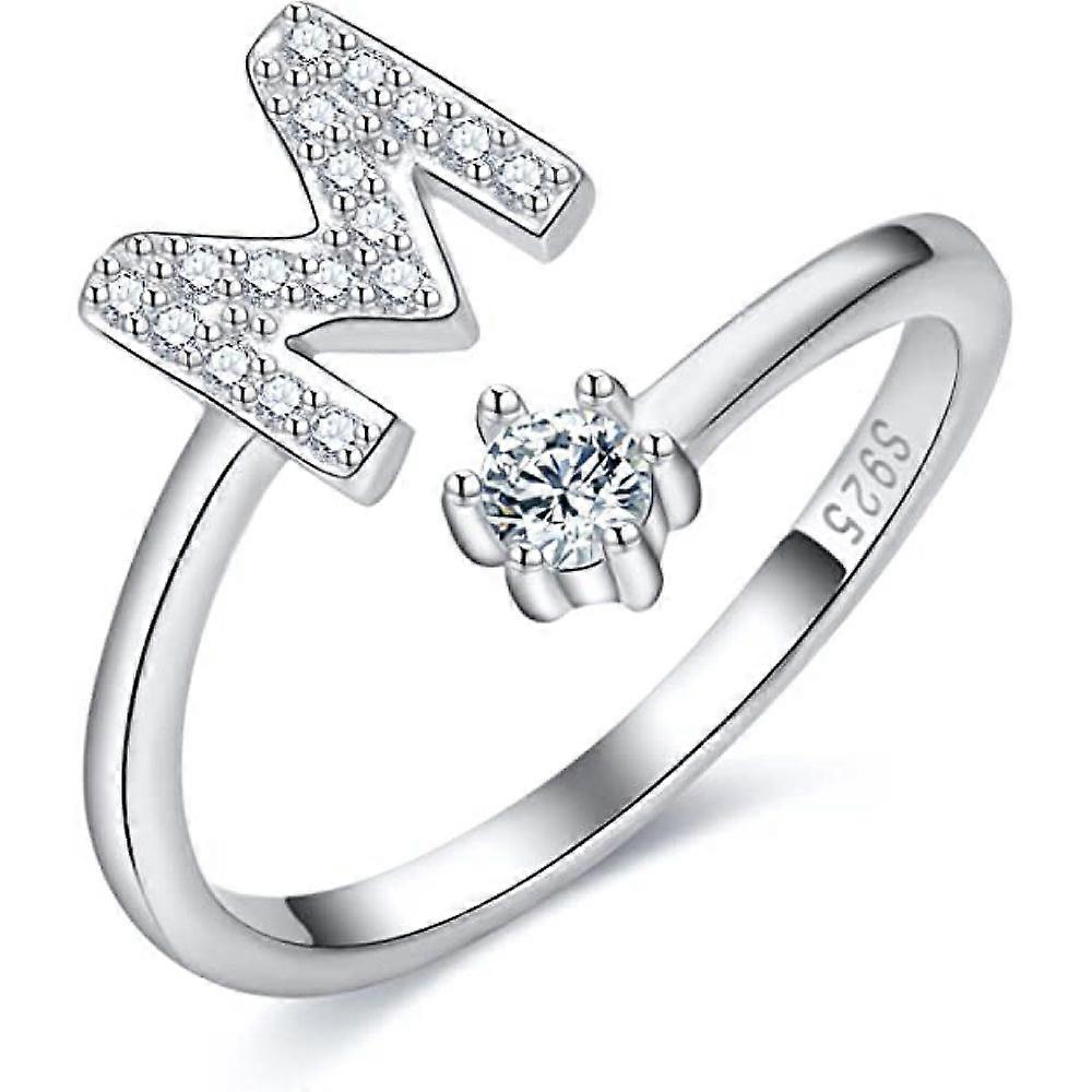 Girls' initials ring Silver stackable letter ring with adjustable initials crystal inlaid ring initials ring Bridesmaid gift