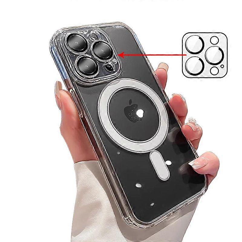 Luxury Clear Magnetic Case for iPhone 15/14/13/12/11 pro Max with Camera Lens Protector and Wireless Charging Compatible with Magsafe