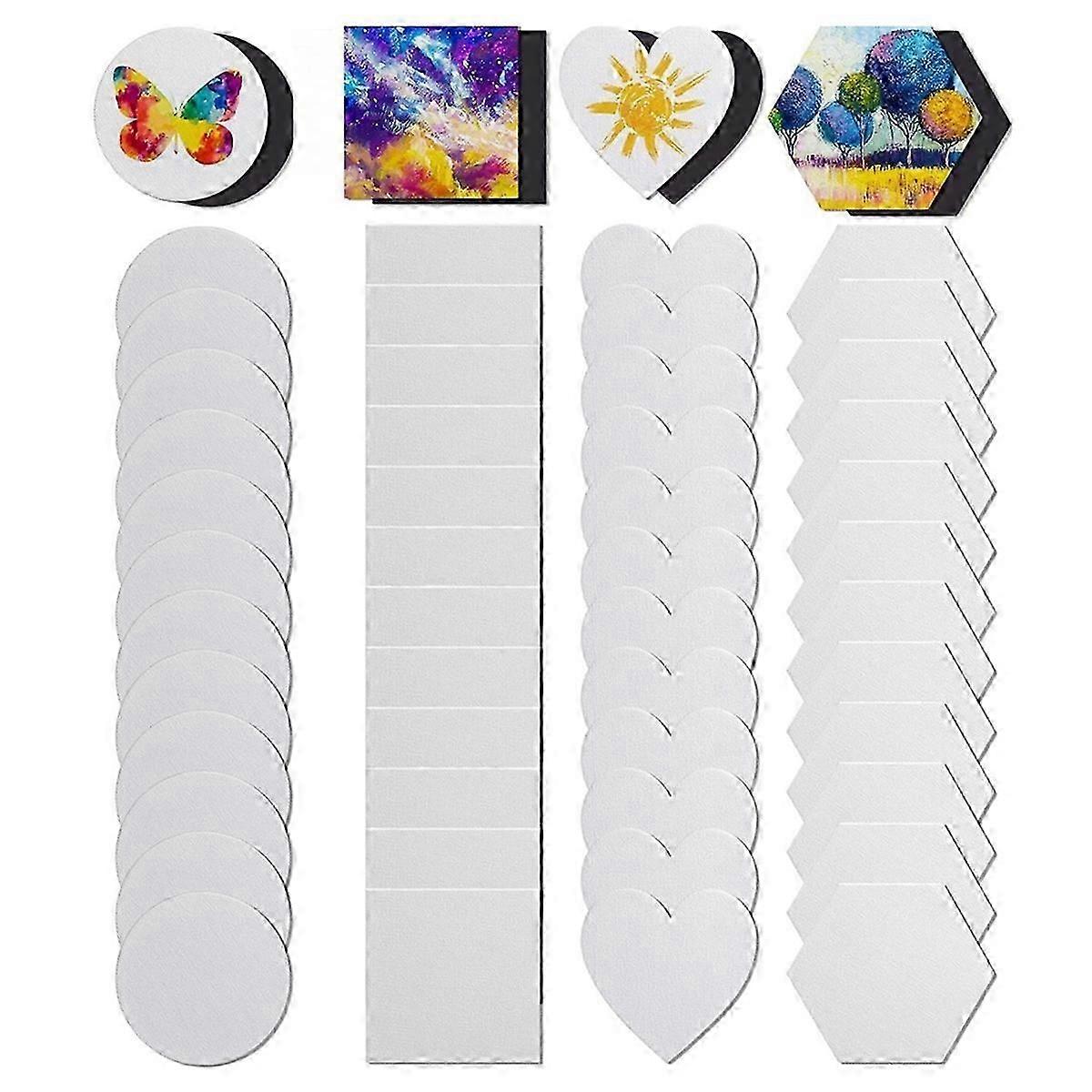 48 Pcs Mini Magnetic Canvas Panel Set for Art & Crafts, Various Shapes & Sizes Magnetic Canvas Boards Painting Canvas