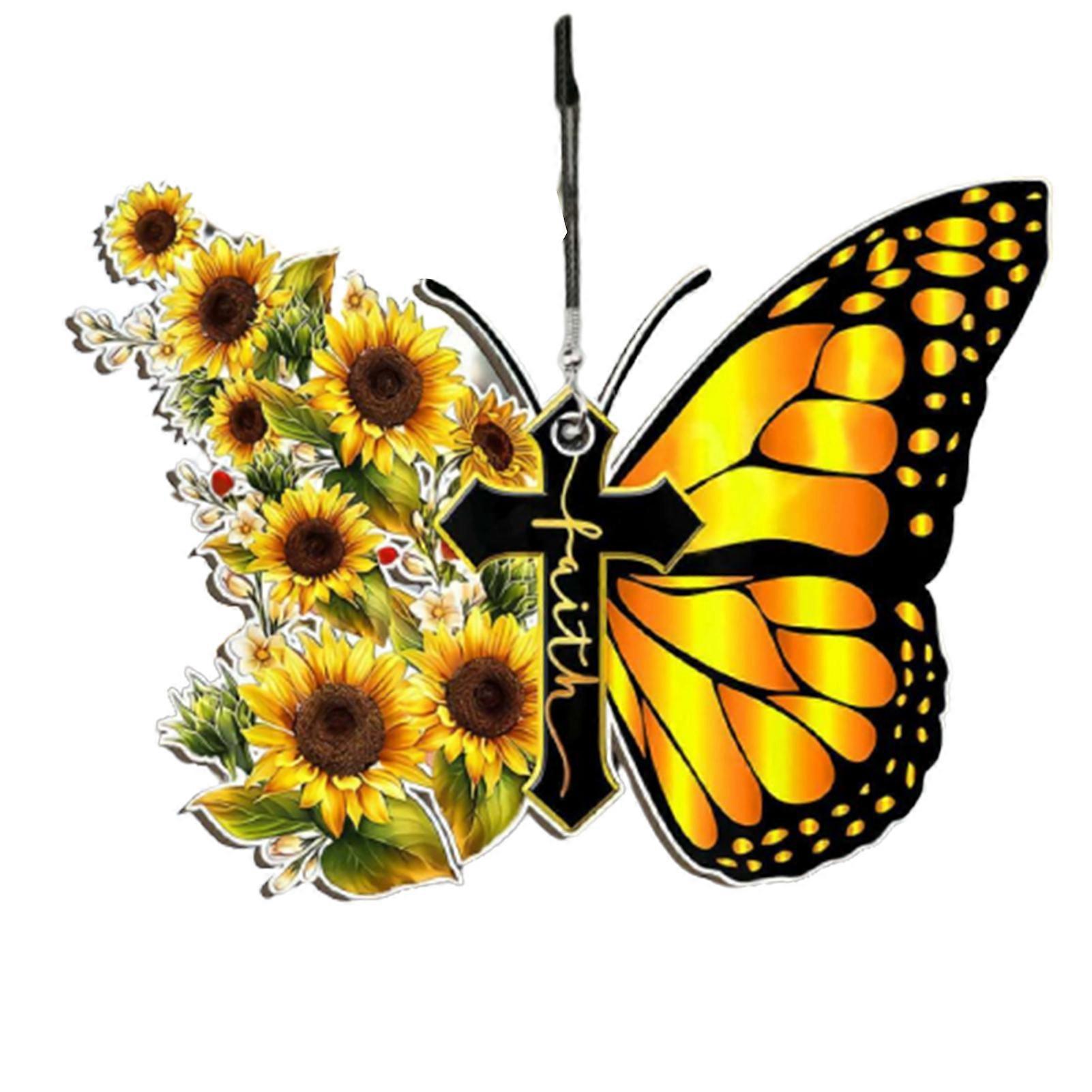 Butterfly Wall Decor Sunflower Cross Painted
