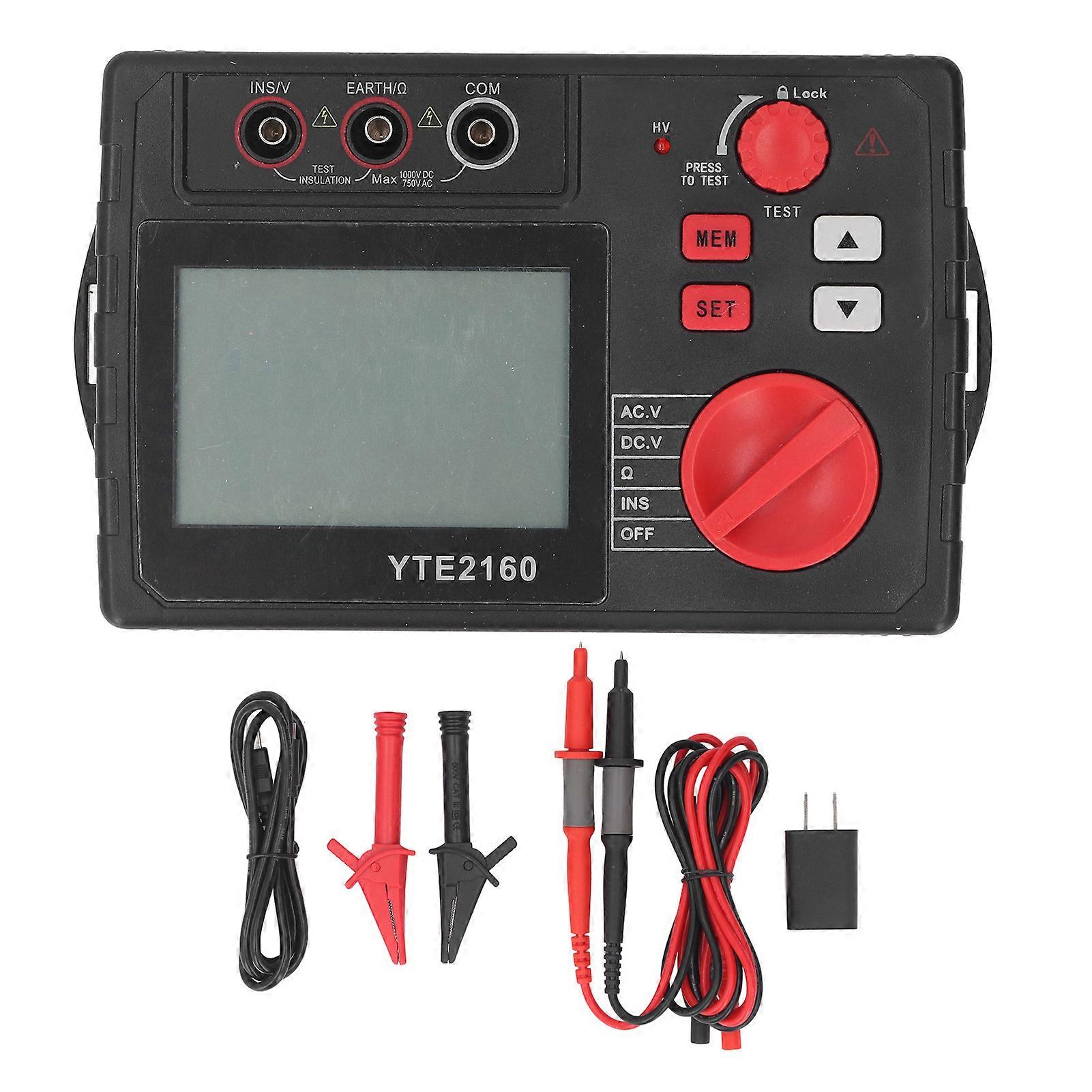 Digital Megohmmeter 100V 200V 500V 1000V Voltage Meter 0-10GΩ Resistive Value Tester 9999 Counts Backlit LCD Display