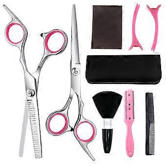 9 stücke schere haarfriseur professionelle schere set, ausdünnung schneiden clip kamm edelstahl schnitt beutel kit salon friseur frauen männer kinder schwarz (p