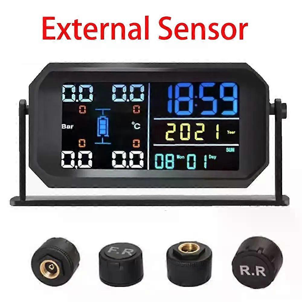 con T13 Solar Power TPMS Car Tire Pressure Monitoring System Alarm Tyre Air Pressure meter Gauge Temperature Warning With 4 Sensors