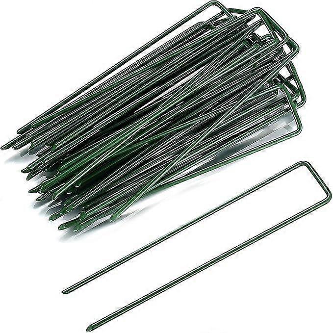 30pcs Green Metal U Shaped Artificial Grass Garden Stakes for Weeds, Fabric, Carpet, Artificial Turf, Tent, Netting - 150mm