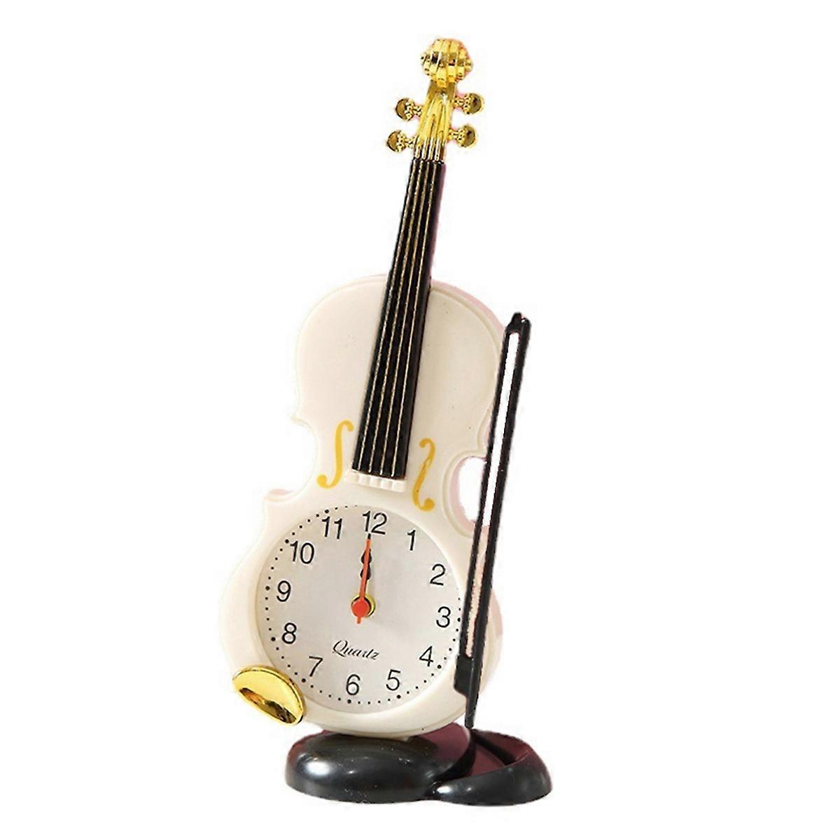 Simulation Violin Alarm Clock Musical Instrument Shape Clock,White