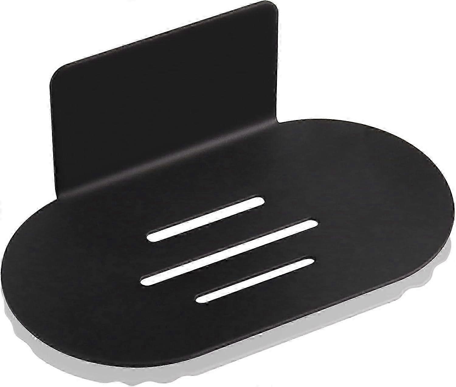 Stainless steel soap holder, black rectangular soap dish with drain, self-adhesive, rustproof, water