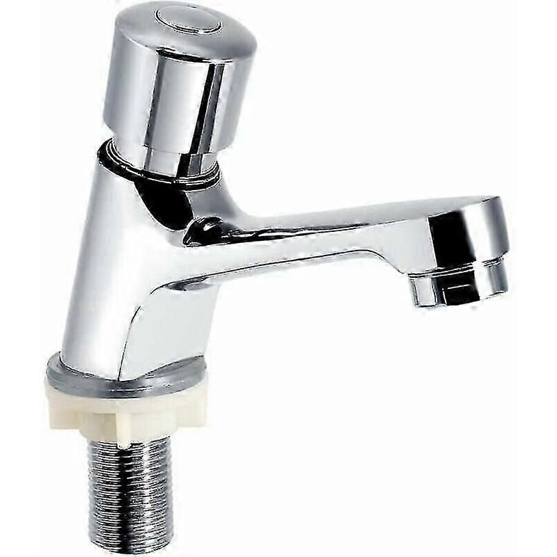Self Closing Chrome Time Delay Faucet Water Saving Time Delay Basin Sink Faucet Faucet Compatible Kitchen Bathroom Public Silver