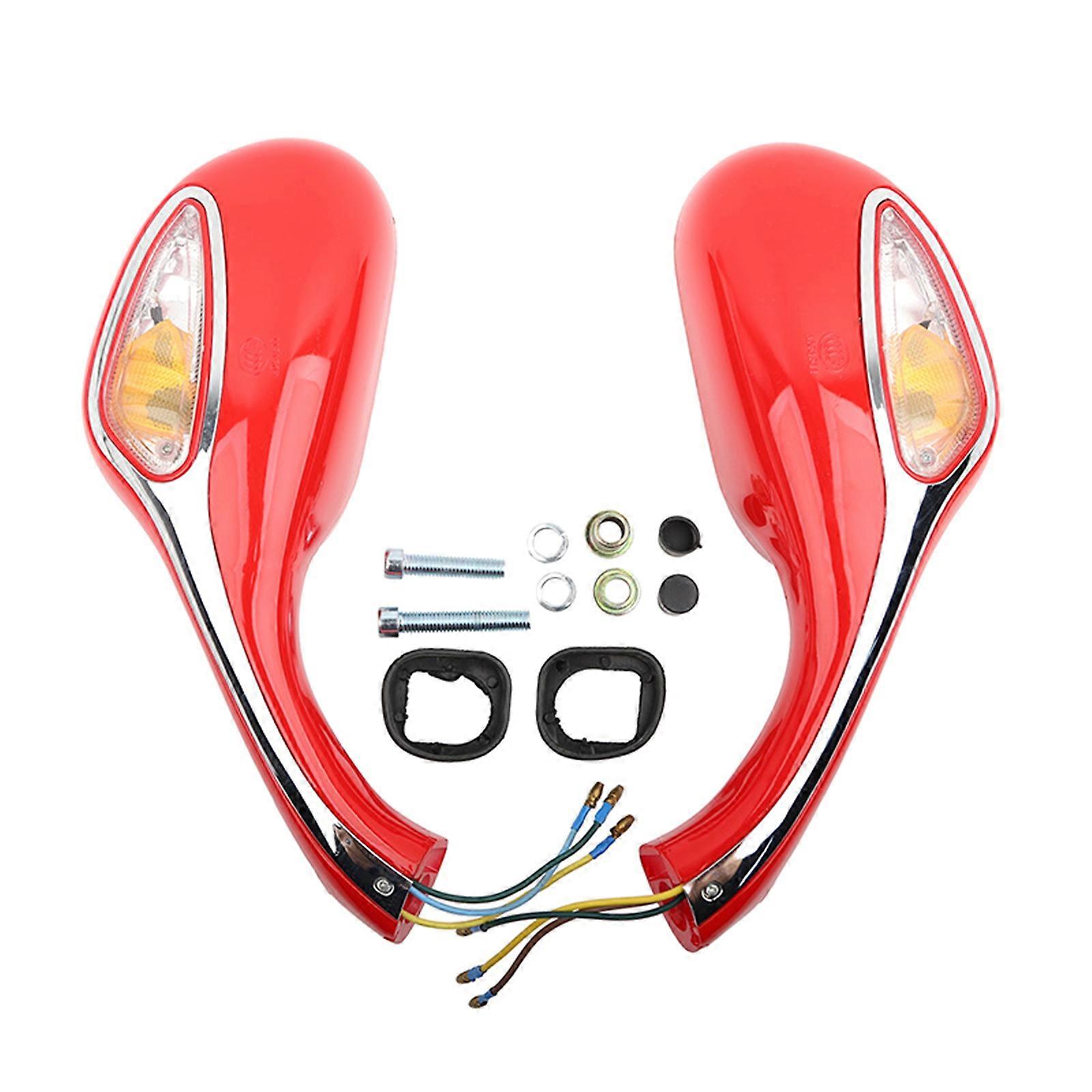 2x Motorcycle Adjustable Rear View Mirrors with Integrated LED Dynamic Turn Signal Light Indicator Suitable For GY6 125 bright red