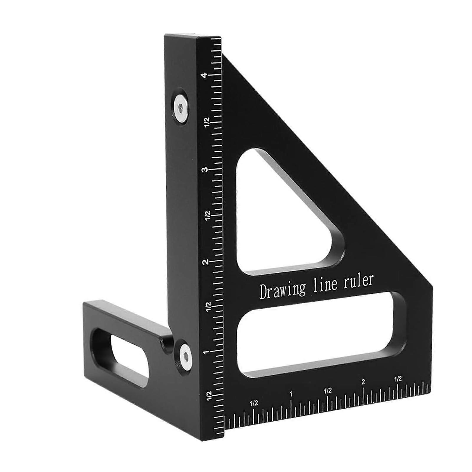 Woodworking Square Protractor, Sturdy Anodized Aluminum Alloy, Thickened Triangular Ruler Scriber for Professional Layout Measuring (Black)