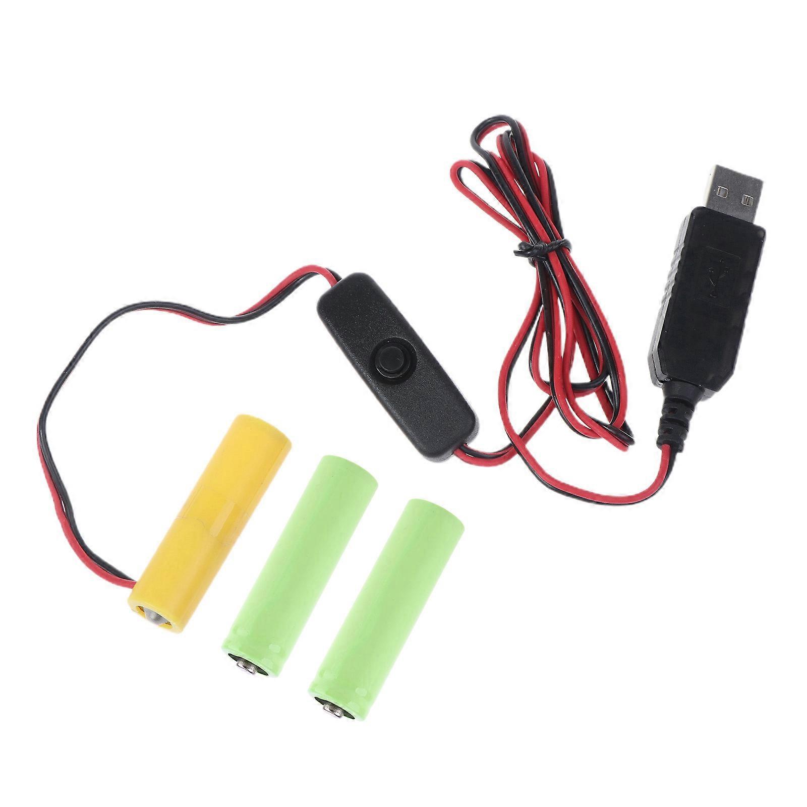Battery Eliminators Cable with on off Switches USB Interfaces Power Supply Cord to Replace for 3x 1.5V AA LR6 Batteries