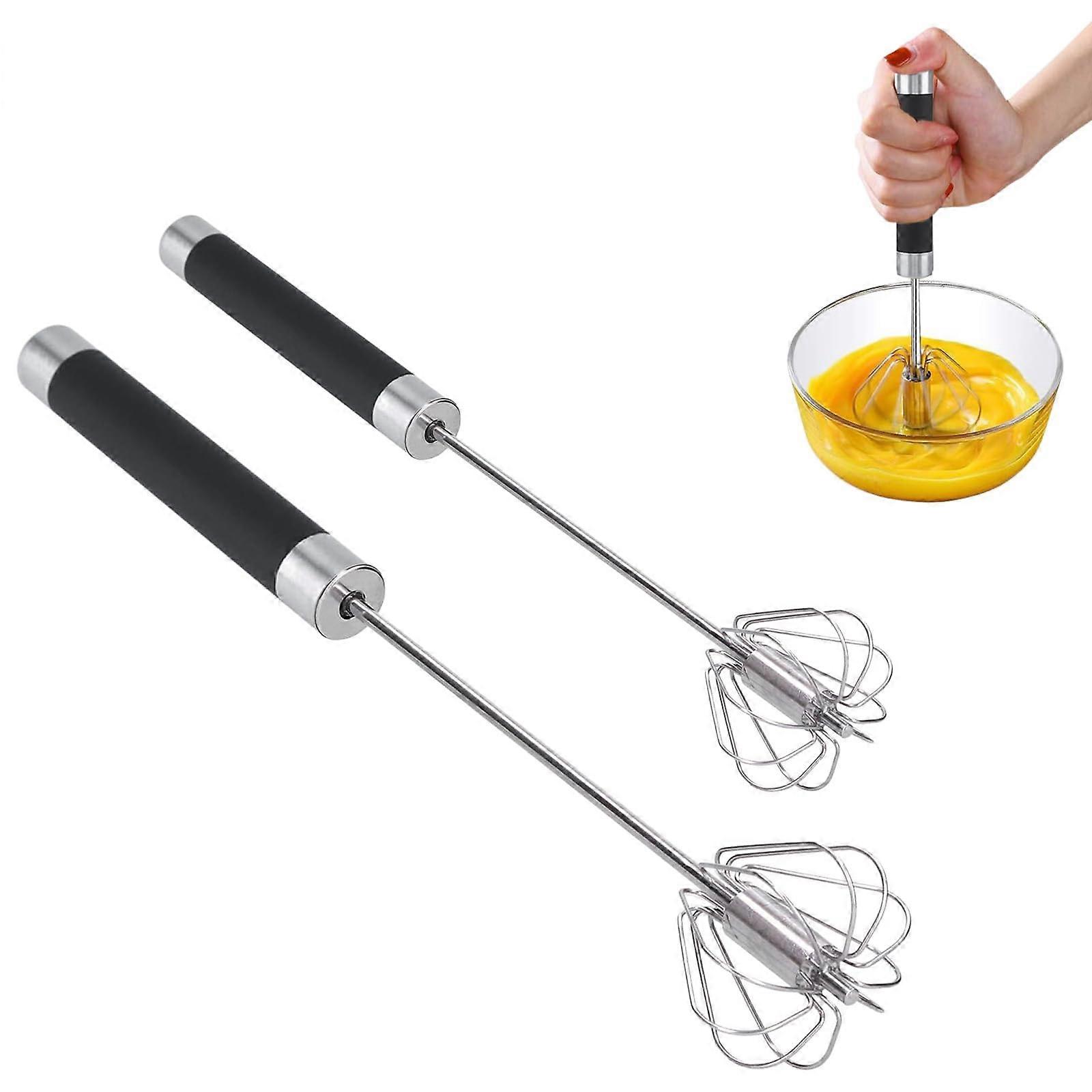 Stainless Steel Hand Mixer with 2 Whisks, Semi-Automatic Rotating Rotary Mixer for Cooking and Baking (12in + 10in) DDQI-676