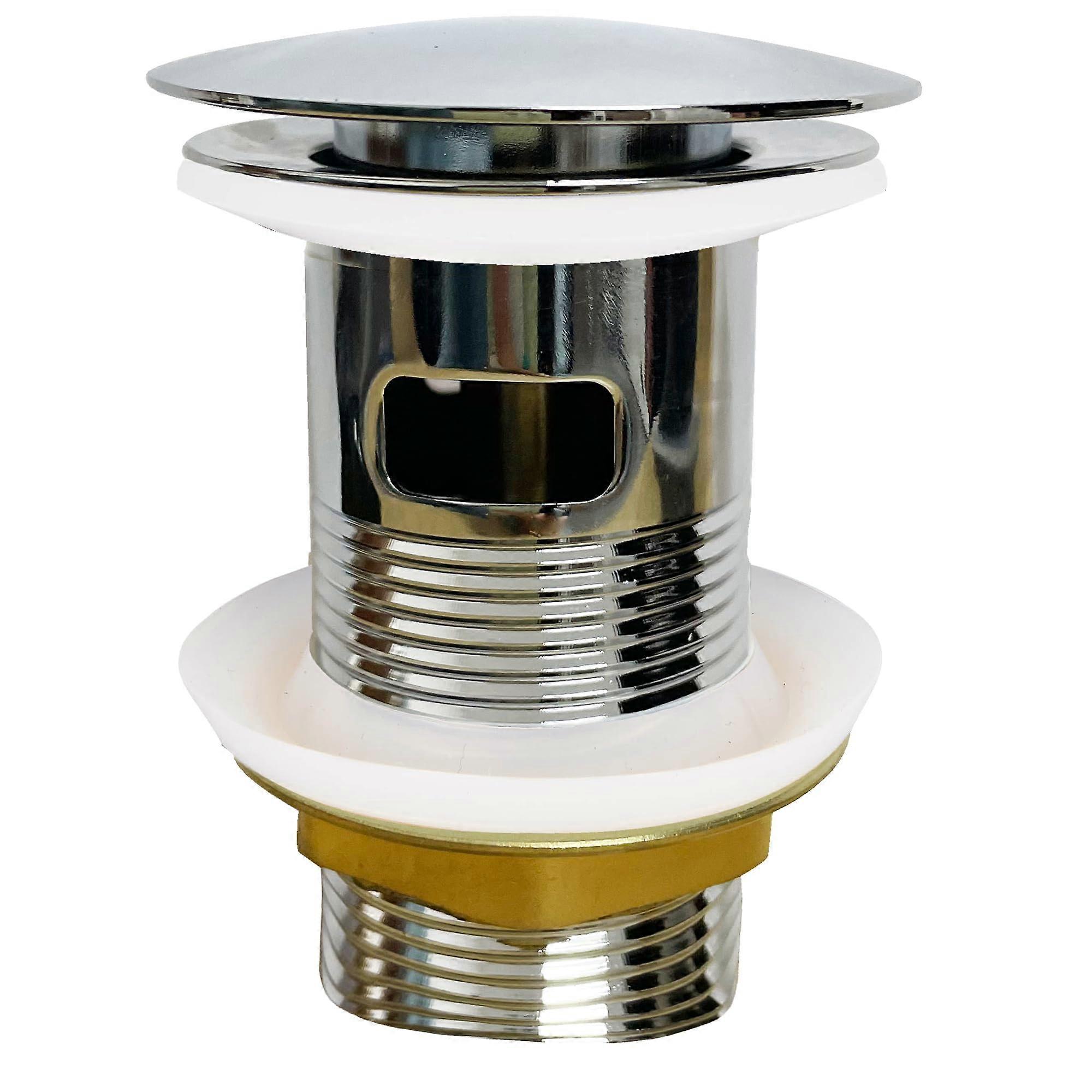 Sink Drain Fitting with Overflow, 1 1/4 Inch Universal Pop-Up Drain Valve for Bathroom Washbasin, Brass Spring Core, Chrome Finish