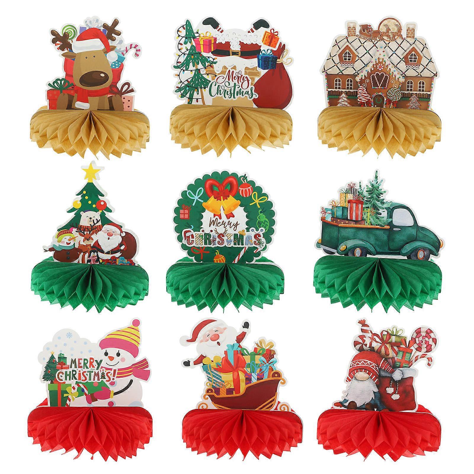 9pcs Christmas Honeycomb Decorations Lightweight Table Centerpiece Adornments for Holiday Parties, Xmas Themes, Cosplay Events & Festive Occasions