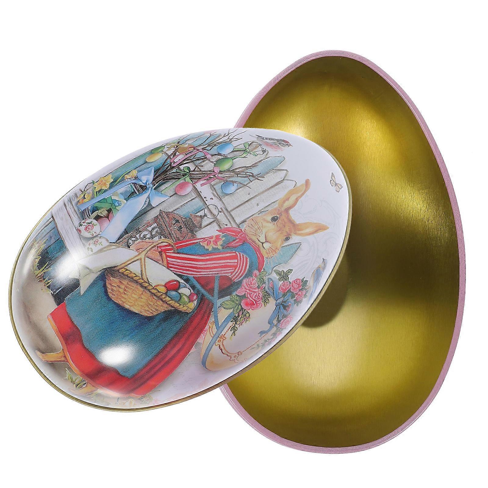 Tinplate Storage Box Easter Candy Holder Multi Colored Egg Shaped Rabbit For Home Decoration 1Pcs