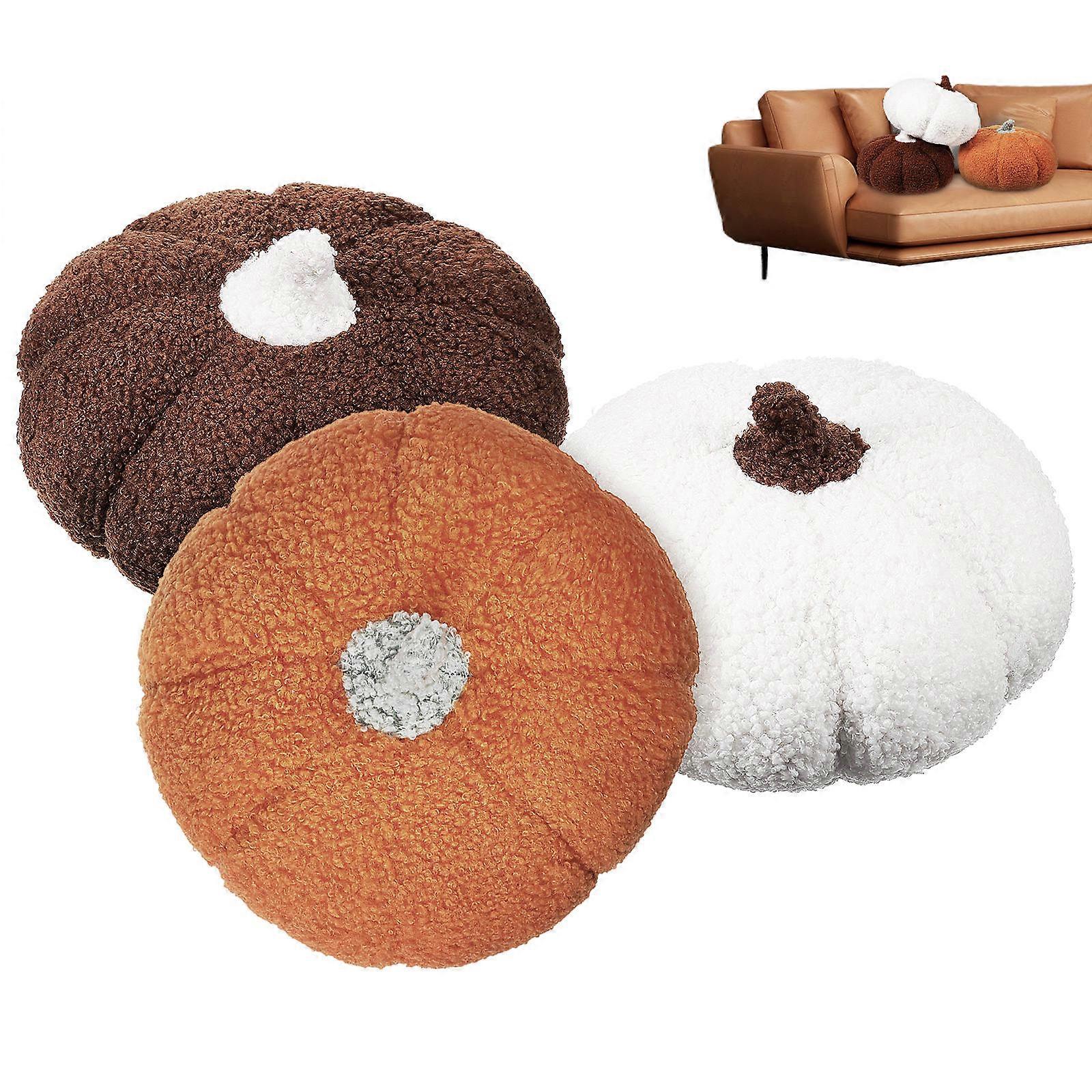 Soft Pumpkin Stuffed Pillow Boys Play Couch Pillow 8.3X8.3X5.9in 3Pcs