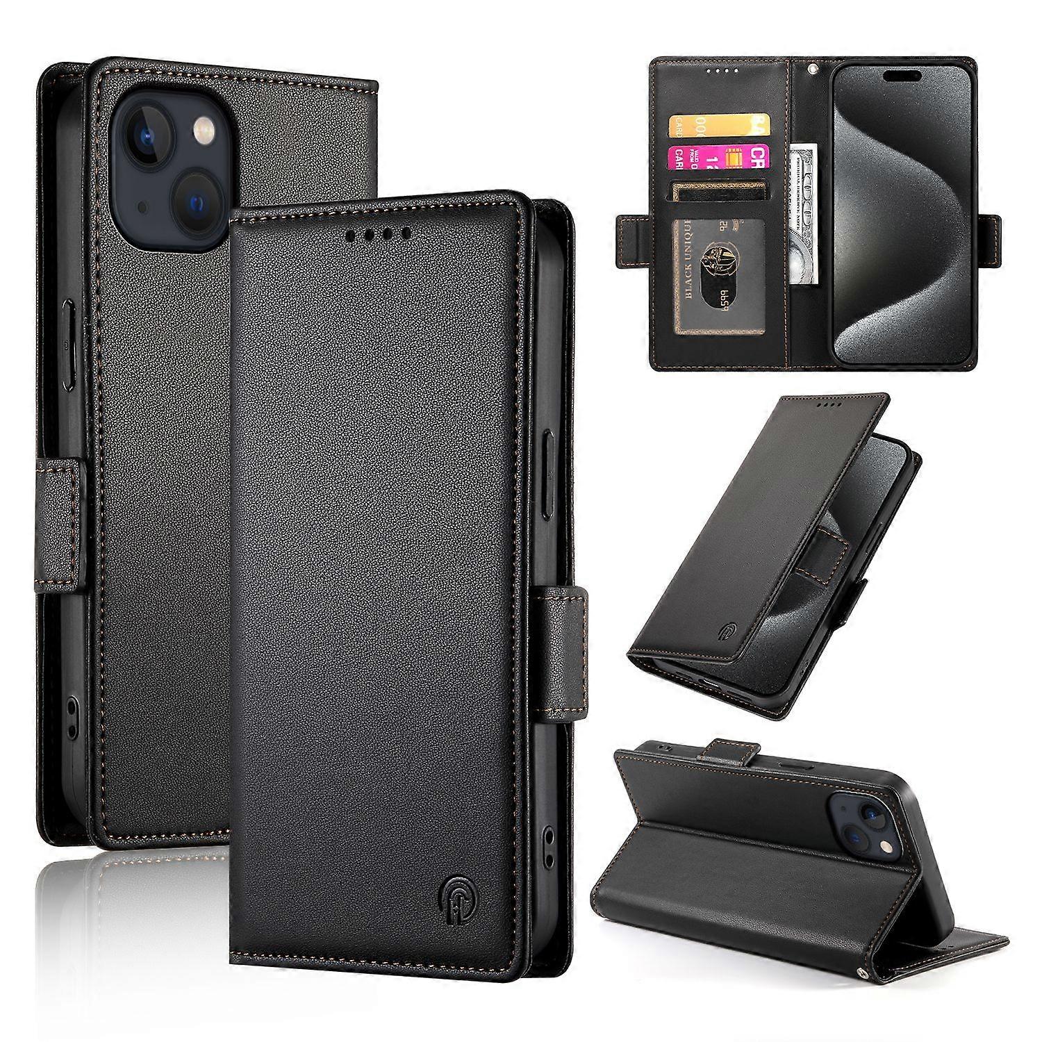 Wallet Case For IPhone 13,Slim Protective Shockproof Case With RFID Blocking,Premium PU Leather Kickstand-Black