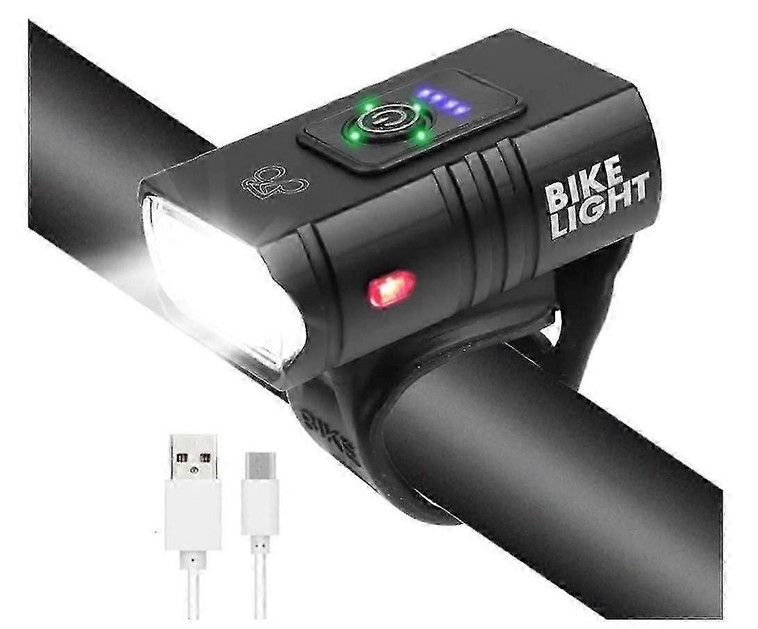 Bisiklet Işığı, USB Şarj Edilebilir Bisiklet Farı 2000 Lümen Süper Parlak Bisiklet Ön Işık IPX5 Su Geçirmez Bisiklet Işık 6 Işık Modları (Siyah)